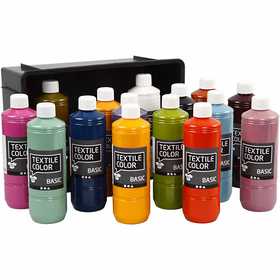 Textilfärg, mixade färger, 15x500 ml/ 1 förp. [HOB-34165]