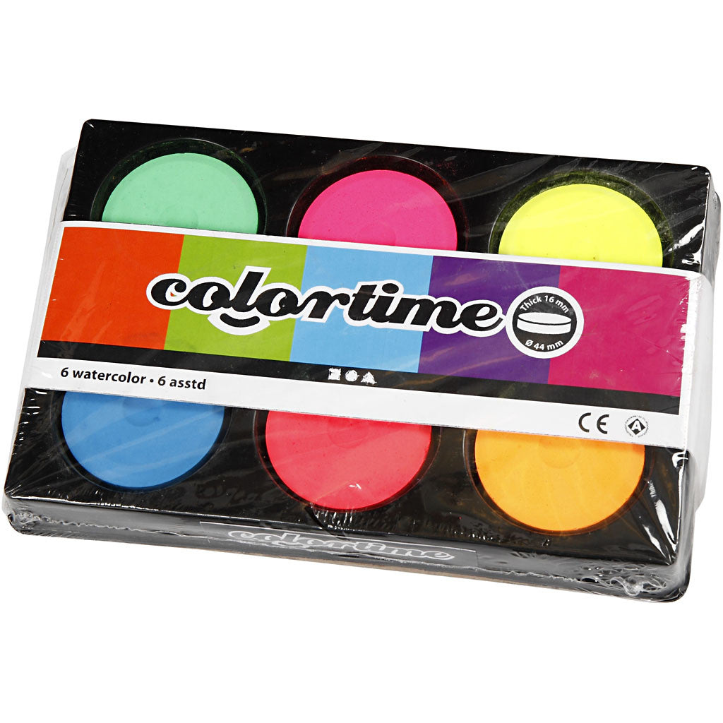 Vattenfärger, H: 16 mm, Dia. 44 mm, neonfärger, 1 förp. [HOB-34591]