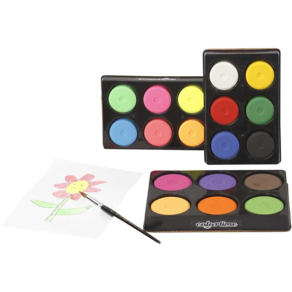 Vattenfärger, H: 16 mm, Dia. 44 mm, neonfärger, 1 förp. [HOB-34591]