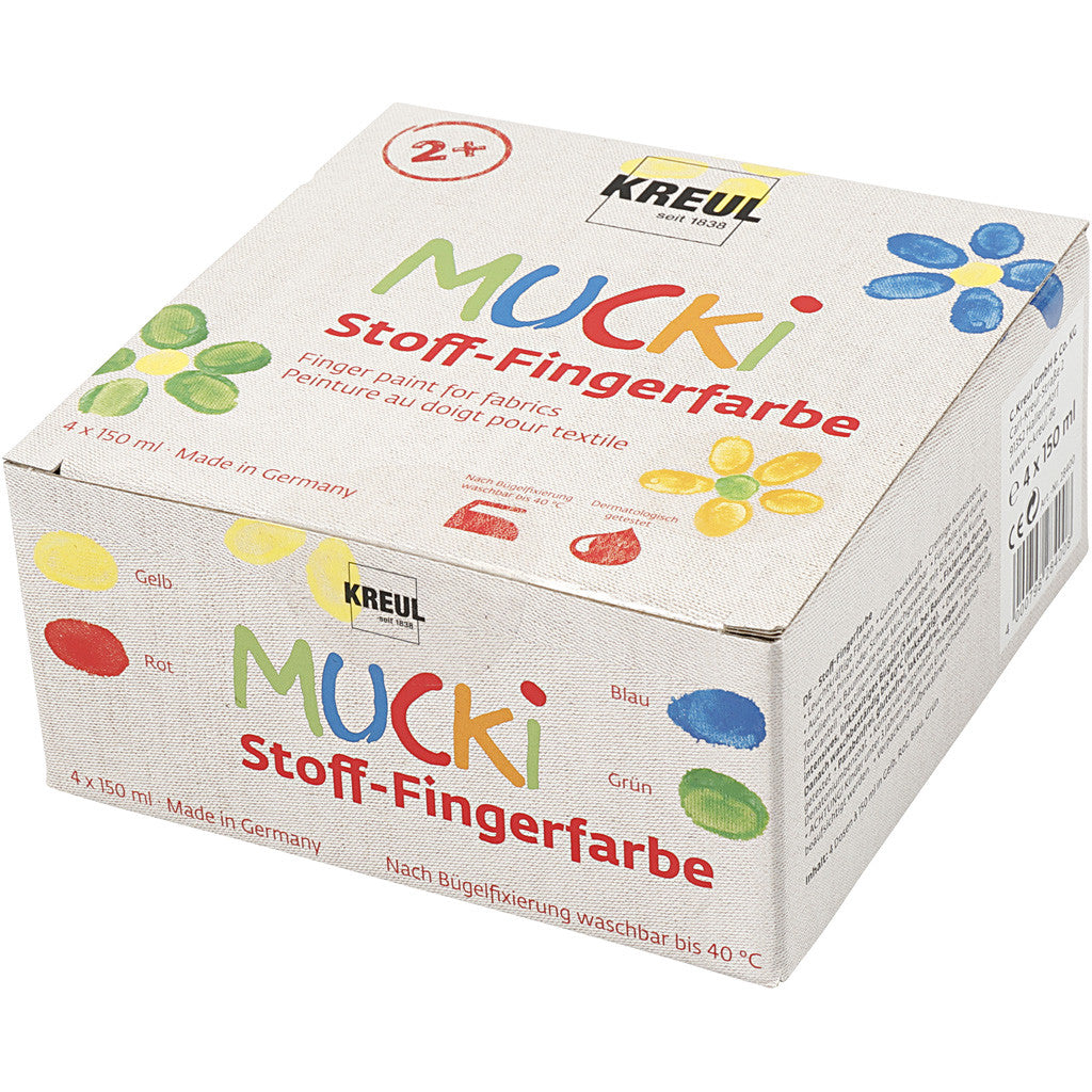 Muck Fingerfärg, blå, grön, röd, gul, 4x150 ml/ 1 förp. [HOB-34770]