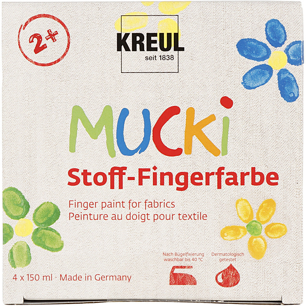 Muck Fingerfärg, blå, grön, röd, gul, 4x150 ml/ 1 förp. [HOB-34770]