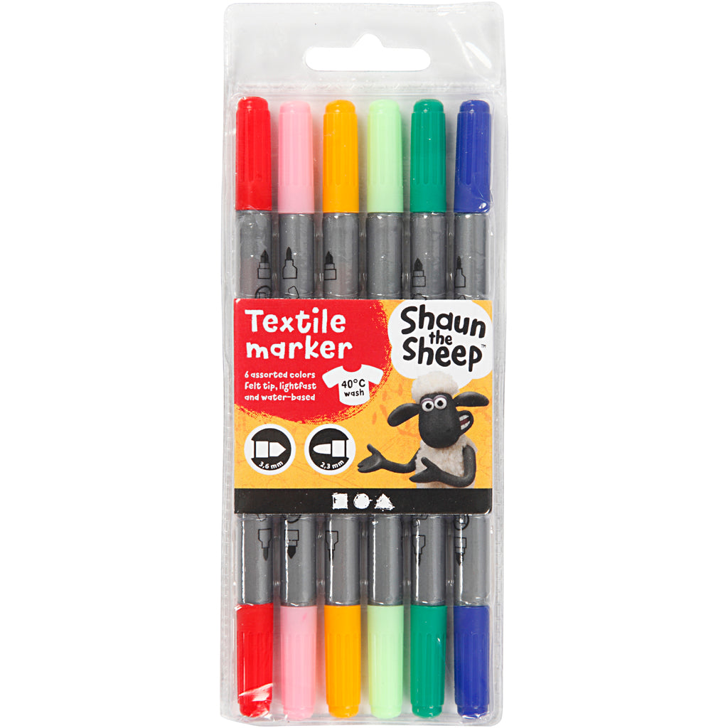 Textiltuschpennor, spets 2,3+3,6, mixade färger, 6 st./ 1 förp. [HOB-348394]