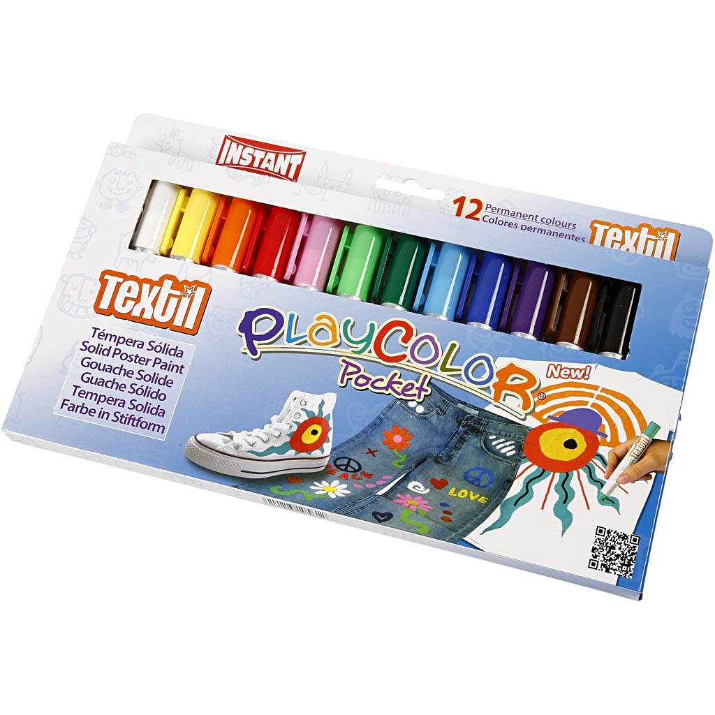Playcolor Textilfärg, L: 14 cm, mixade färger, 5 g, 12 st./ 1 förp. [HOB-34860]