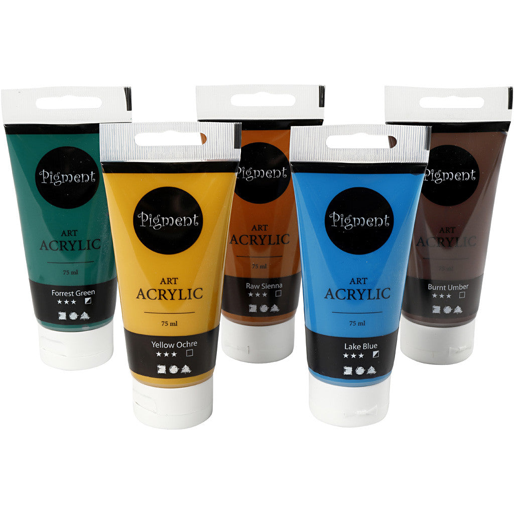 Akrylfärg, naturfärger, halvblank, mixade färger, 5x75 ml/ 1 förp. [HOB-35136]