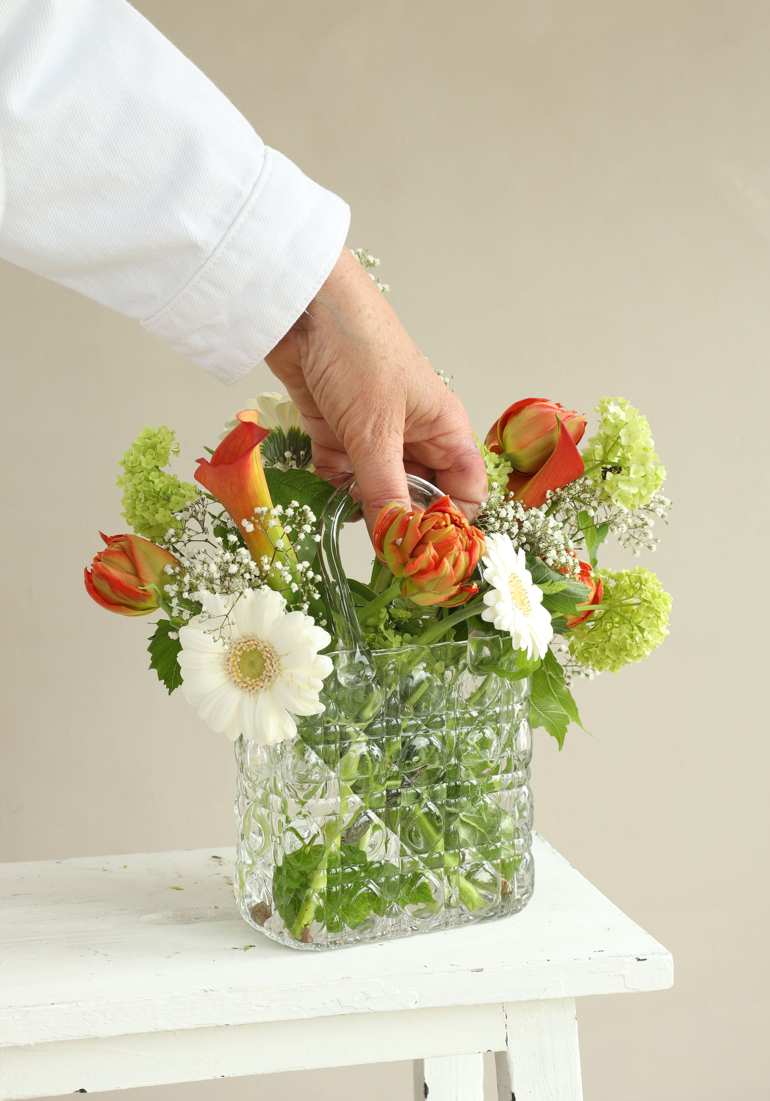 Handväska vas Elysee glashandtag L.14 x B.9,5 x H.22 cm klar (1 st) [IFS-37230]