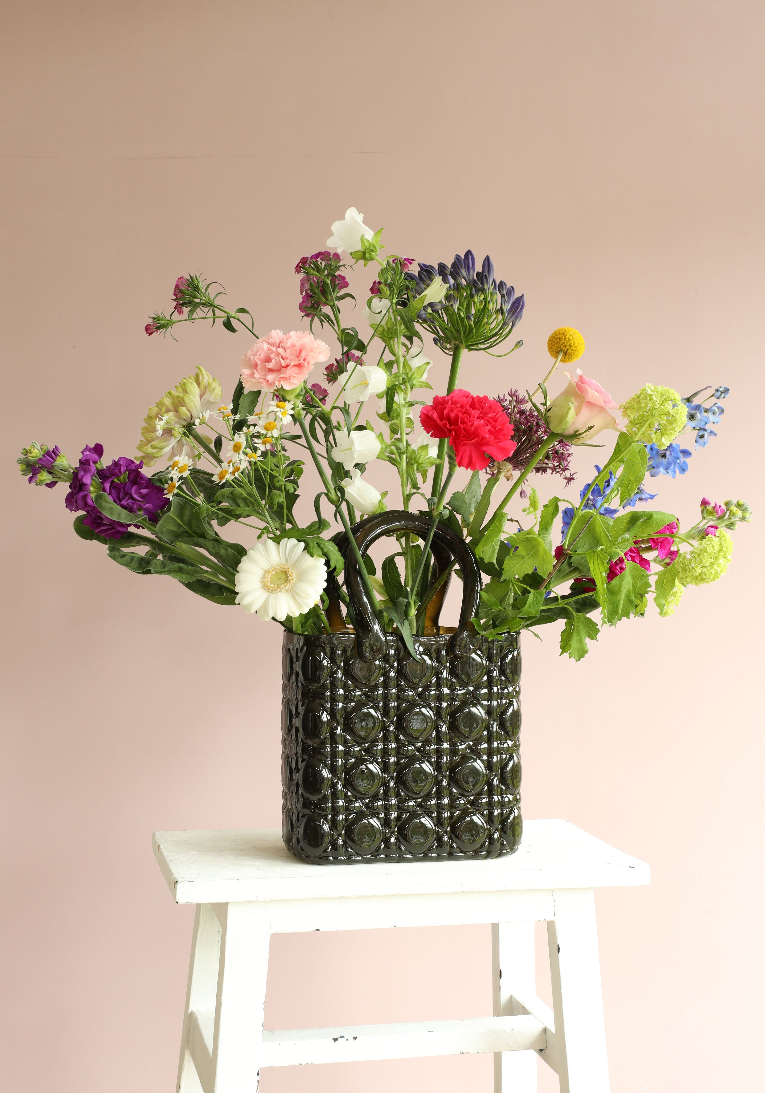 Handväska vas Elysee glashandtag L.14 x B.9,5 x H.22 cm mörkgrön (1 st) [IFS-37235]