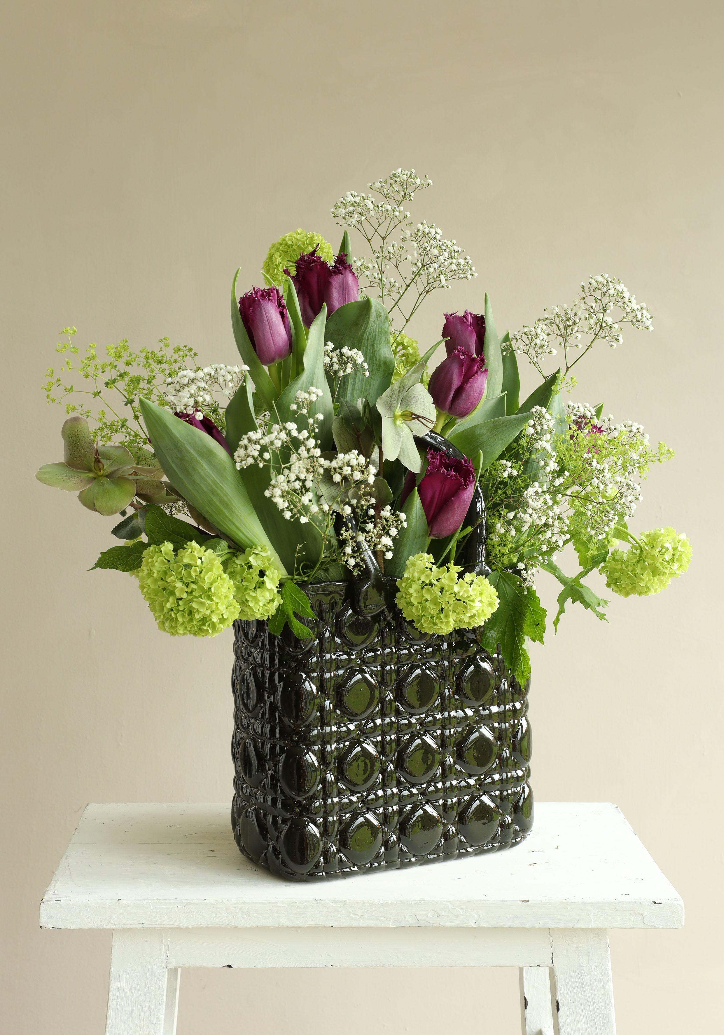 Handväska vas Elysee glashandtag L.14 x B.9,5 x H.22 cm mörkgrön (1 st) [IFS-37235]