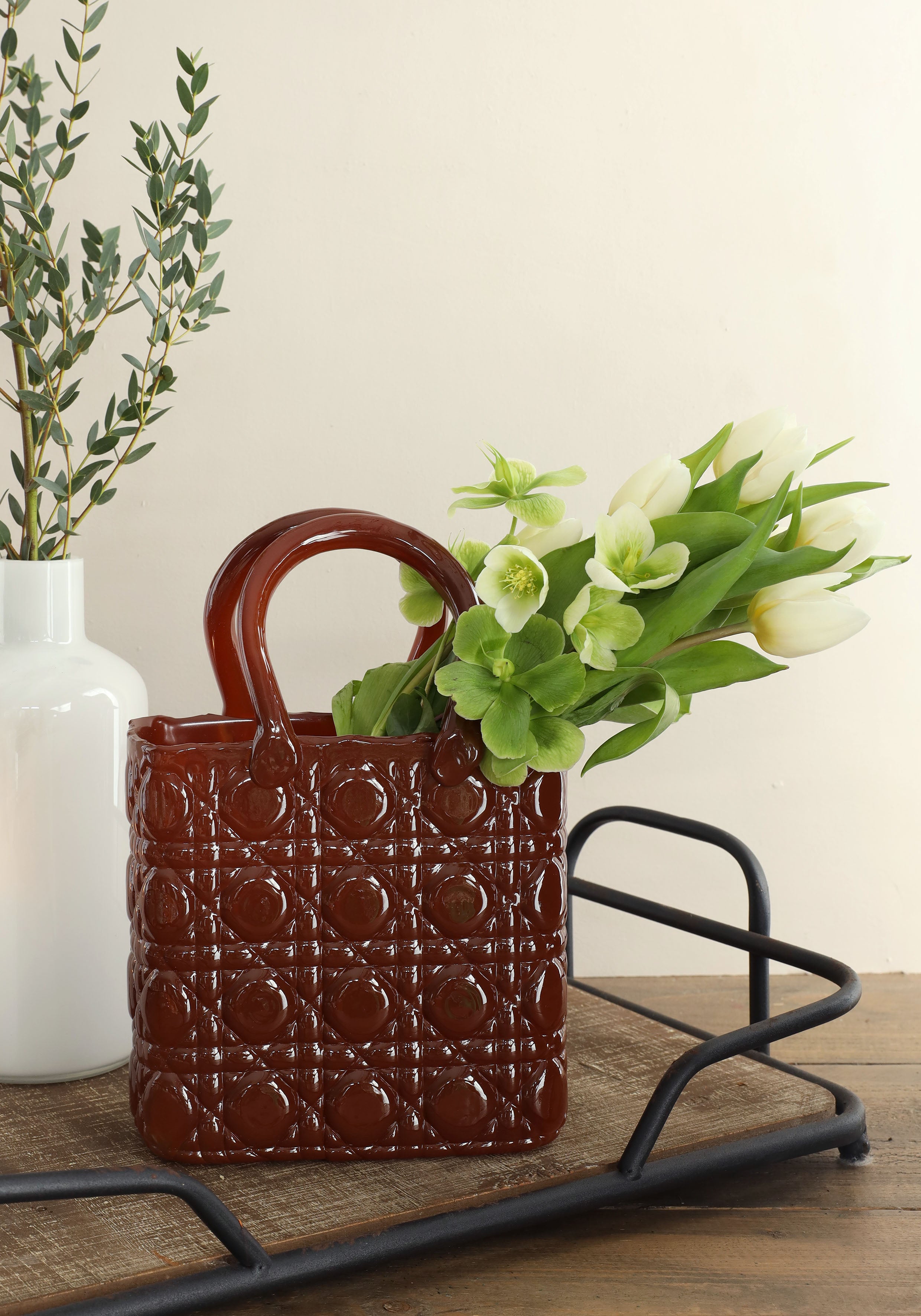 Handväska vas Elysee glashandtag L.19 x B.11 x H.28 cm mahogny (1 st) [IFS-37246]