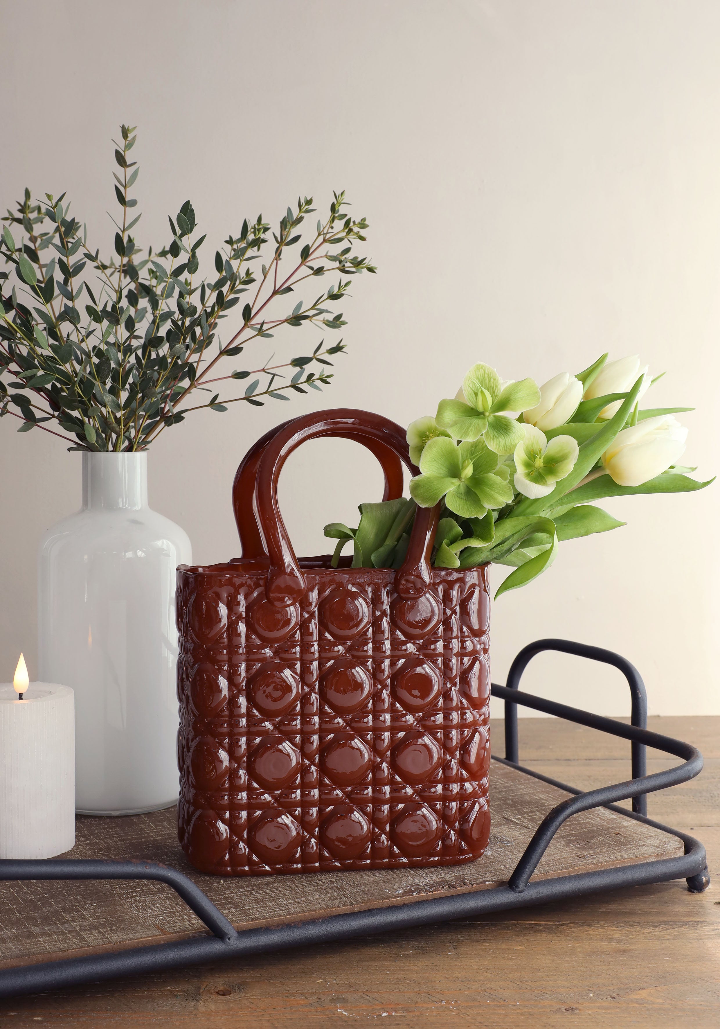 Handväska vas Elysee glashandtag L.19 x B.11 x H.28 cm mahogny (1 st) [IFS-37246]