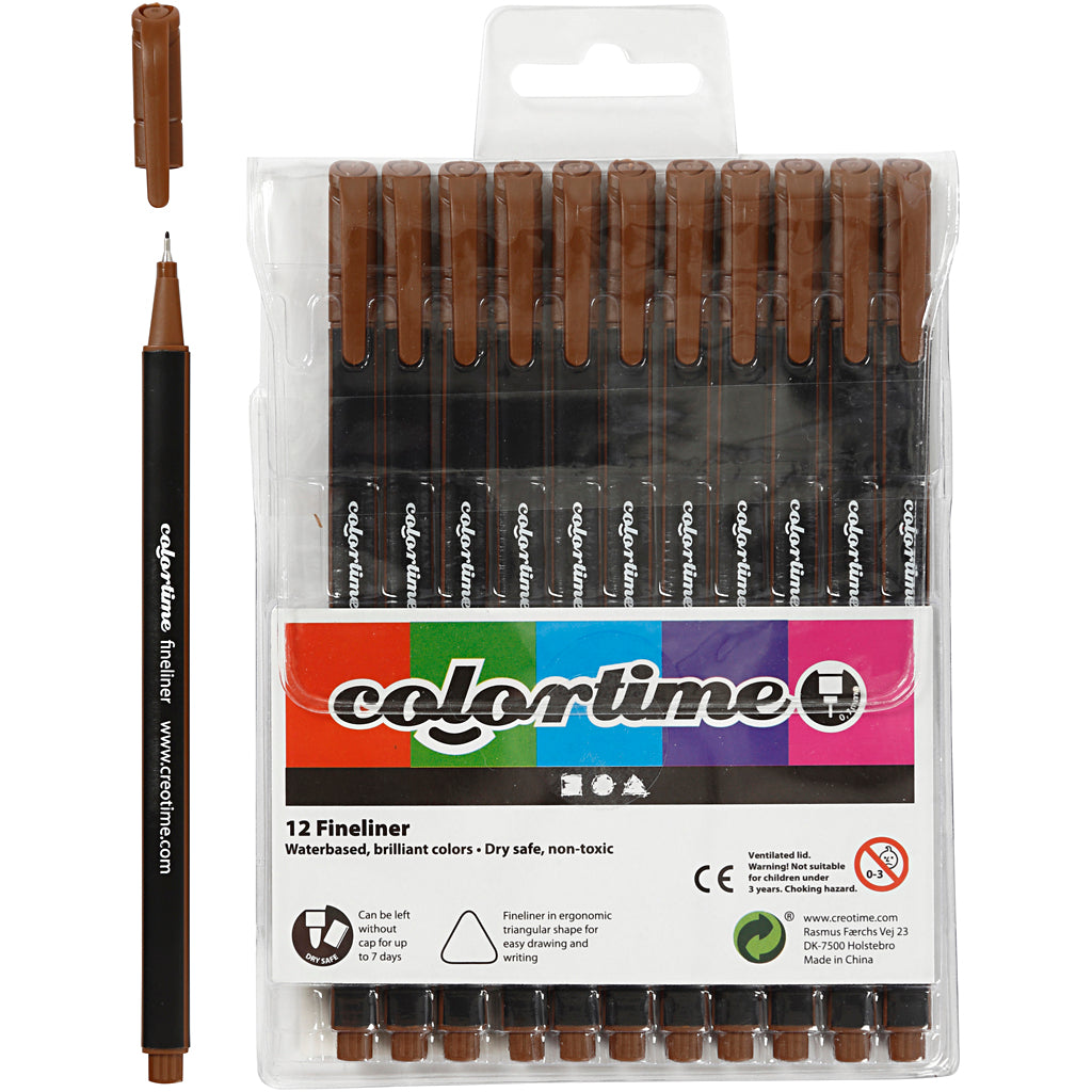 Colortime Fineliner Markers, line 0,6-0,7 mm, brown, 12 pc