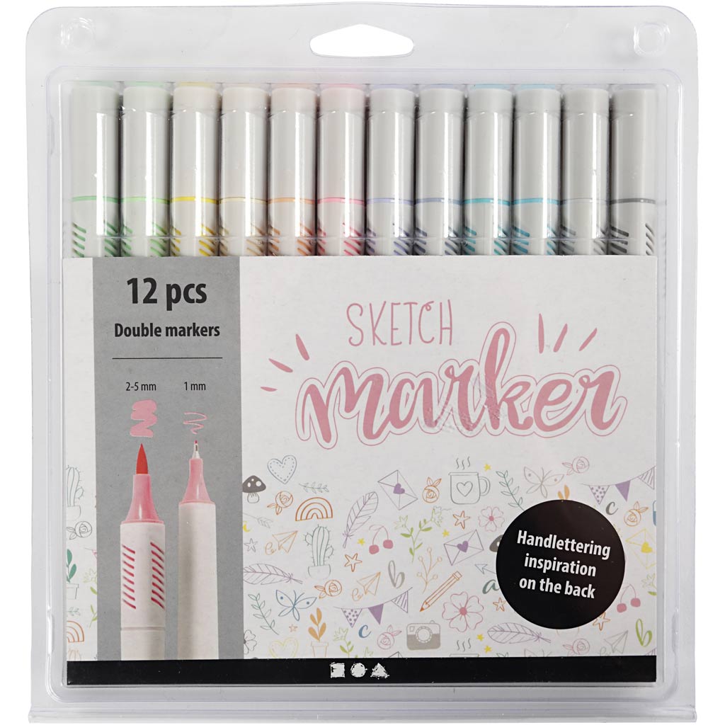 Sketch markers, spets 1+2-5 mm, pastellfärger, 12 st./ 1 förp. [HOB-37380]