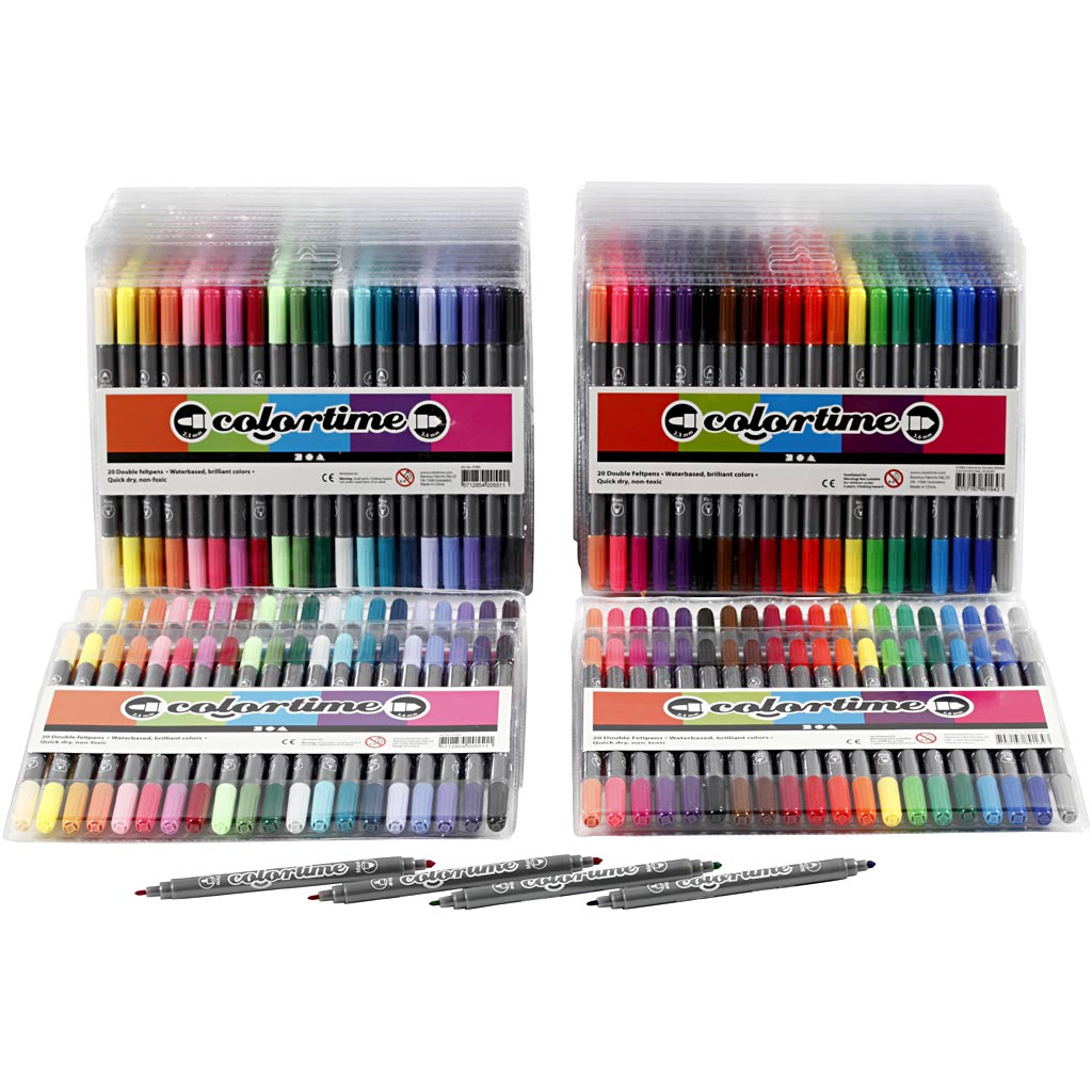 Colortime Dubbeltusch, spets 2,3+3,6 mm, standardfärger, kompletterande färger, 24 förp./ 1 förp. [HOB-37993]