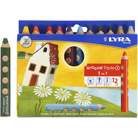 Groove Triple1 Färgpennor, L: 12 cm, kärna 10 mm, mixade färger, 12 st./ 1 förp. [HOB-38514]