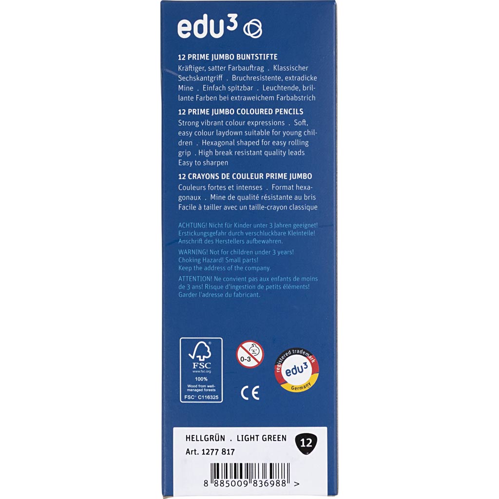 edu Kraftiga Färgblyertspennor, tjocklek 10 mm, kärna 6,25 mm, ljusgrön, 12 st./ 1 förp. [HOB-408062]
