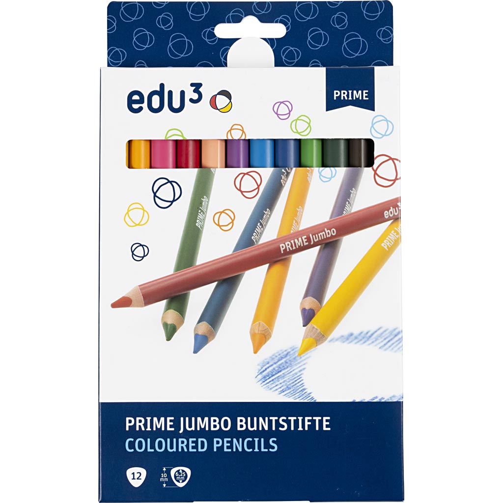 edu Kraftiga Färgblyertspennor, tjocklek 10 mm, kärna 6,25 mm, mixade färger, 12 st./ 1 förp. [HOB-409212]