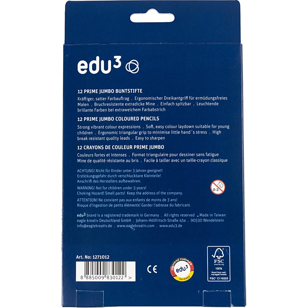 edu Kraftiga Färgblyertspennor, tjocklek 10 mm, kärna 6,25 mm, mixade färger, 12 st./ 1 förp. [HOB-409212]
