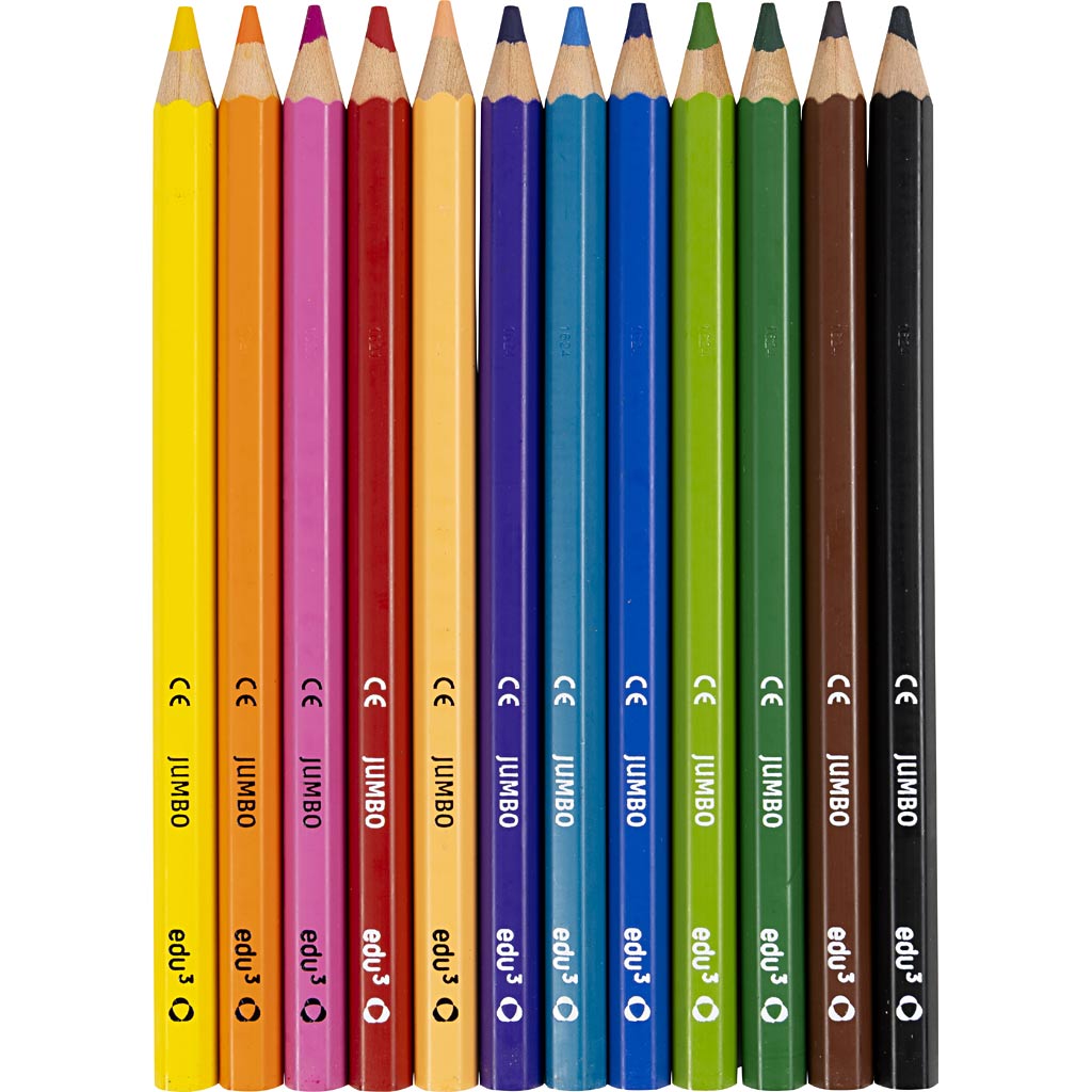 edu Jumbo Färgblyertspennor, tjocklek 10 mm, kärna 5 mm, mixade färger, 12 st./ 1 förp. [HOB-409812]