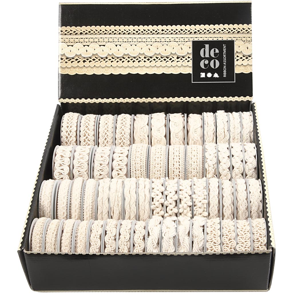 Dekorationsband, B: 6-18 mm, cream, 56x0.90 m/ 1 förp. [HOB-41053]