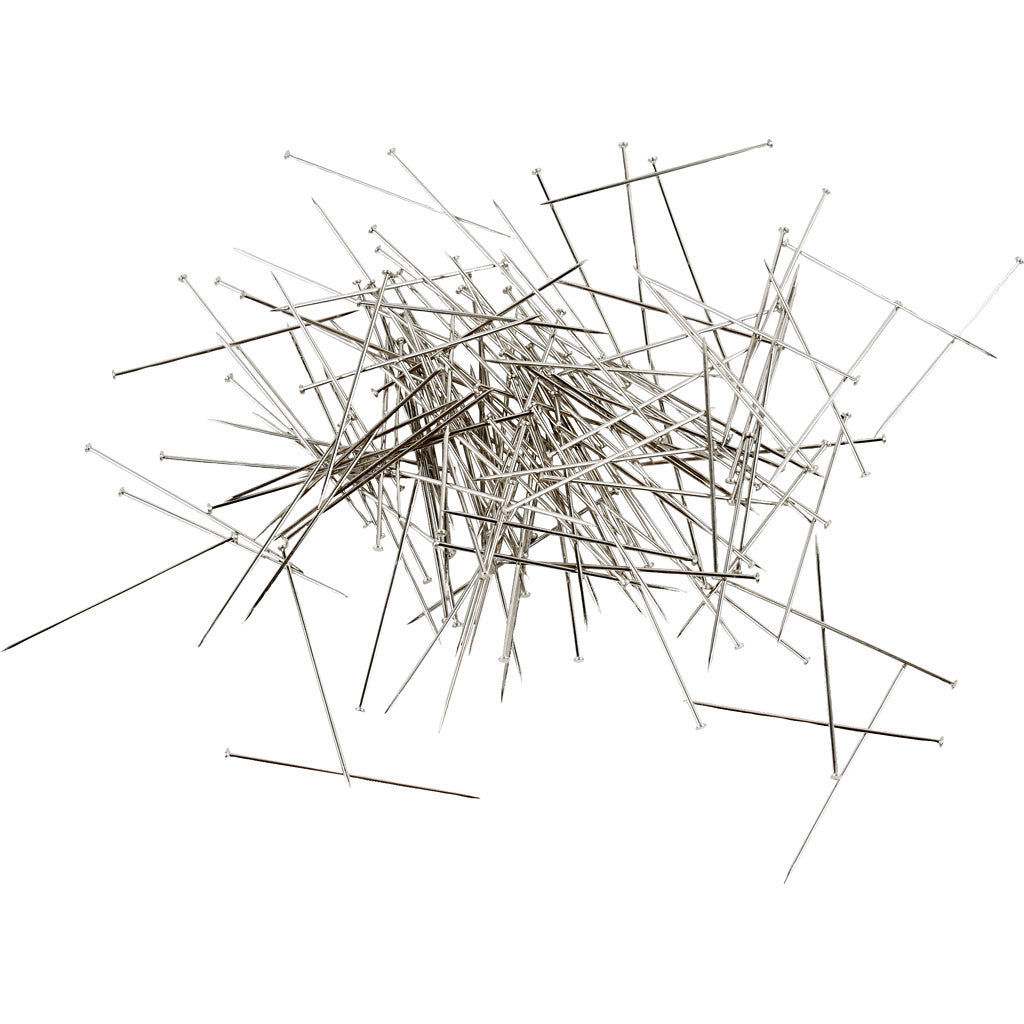 Knappnålar, L: 37 mm, tjocklek 0,7 mm, ca. 4500 st., silver, 500 g/ 1 förp. [HOB-41113]