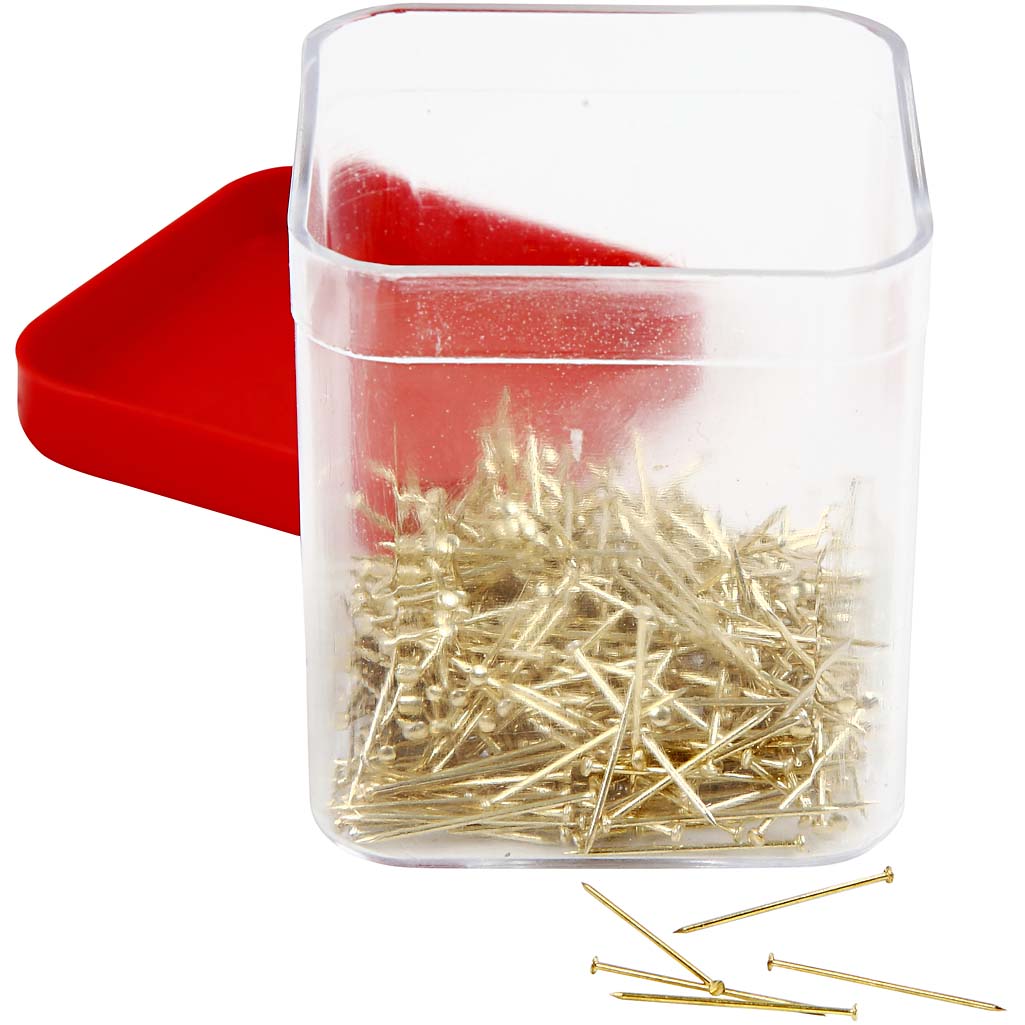 Knappnålar, L: 16 mm, tjocklek 0,65 mm, ca. 500 st., guld, 35 g/ 1 förp. [HOB-41122]