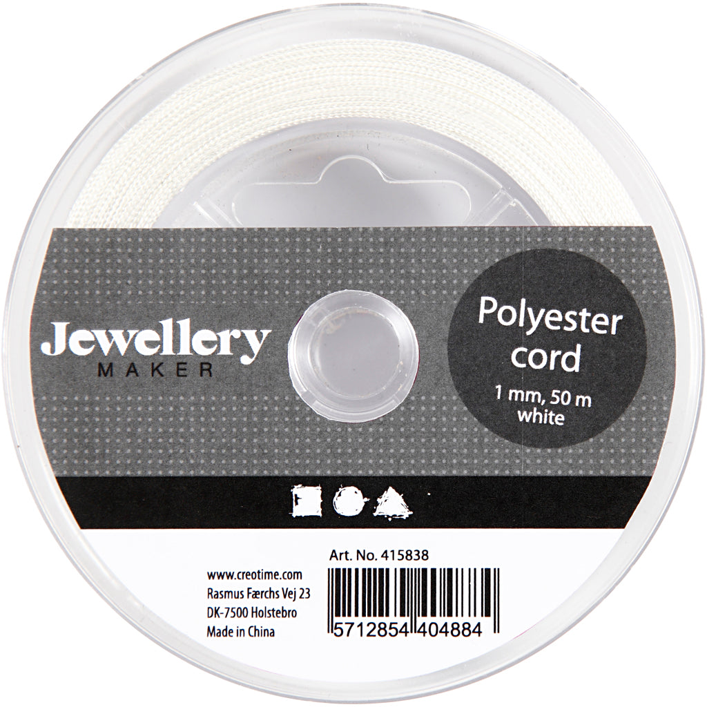 Polyestersnöre, tjocklek 1 mm, vit, 50 m/ 1 rl. [HOB-415838]