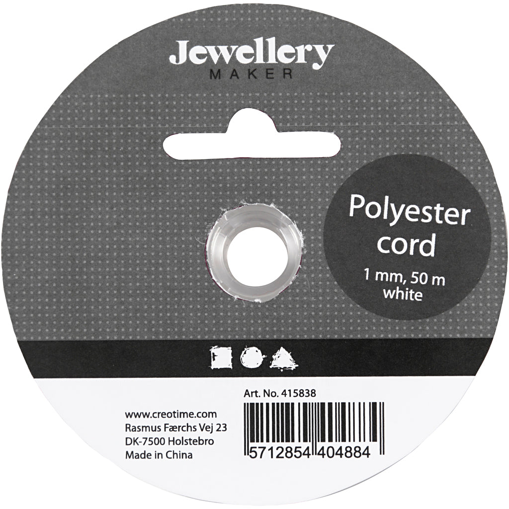 Polyestersnöre, tjocklek 1 mm, vit, 50 m/ 1 rl. [HOB-415838]