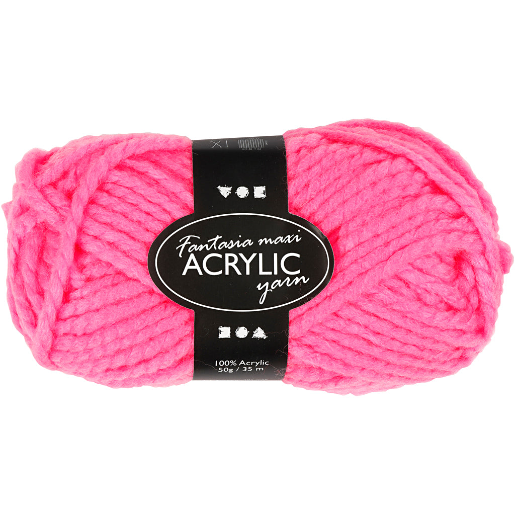 Fantasia Acrylic Yarn, L: 35 M, Maxi, neon pink, 50 g/ 1 ball