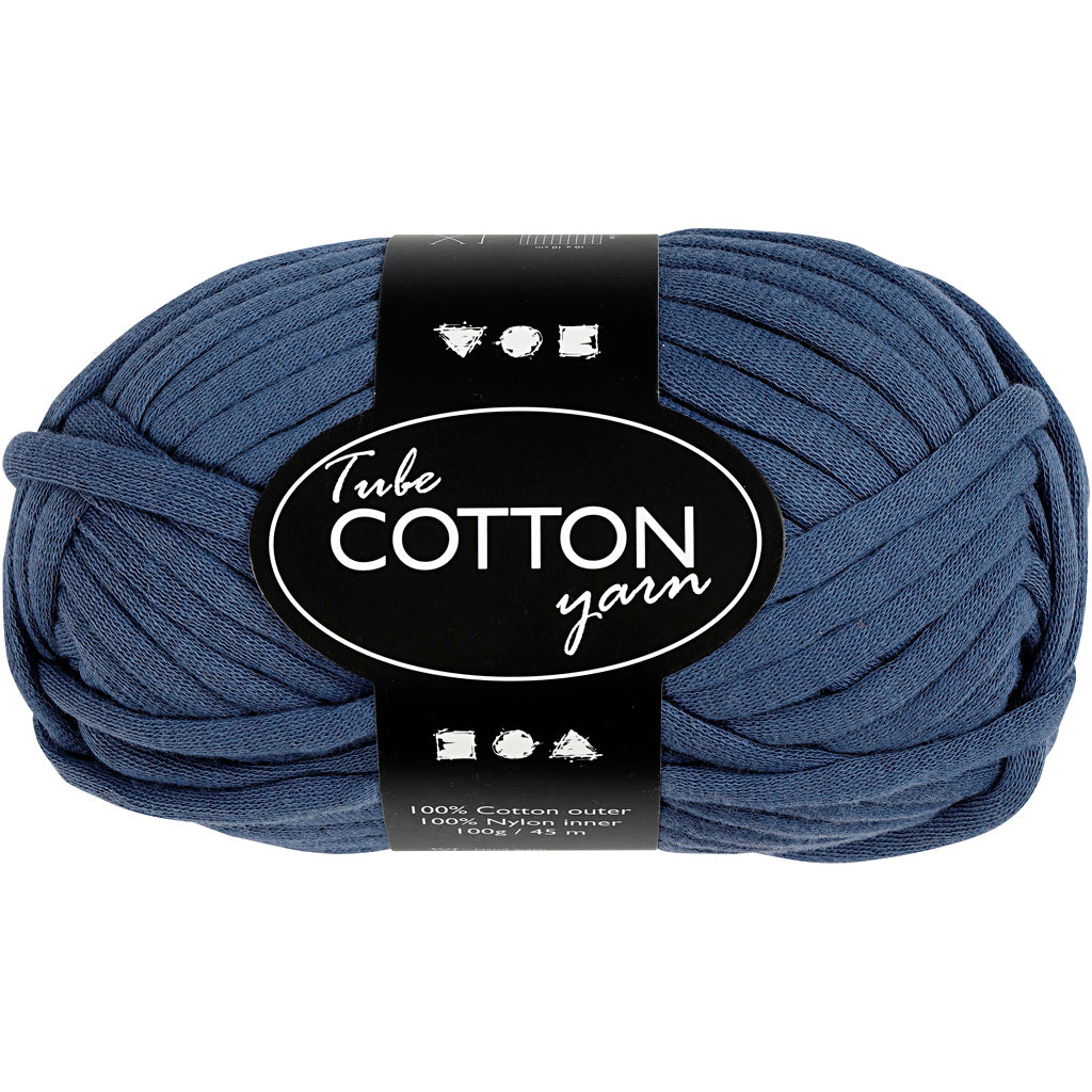 Cotton Tube Yarn, L: 45 M, needle 10-12, dark blue, 100 g/ 1 ball