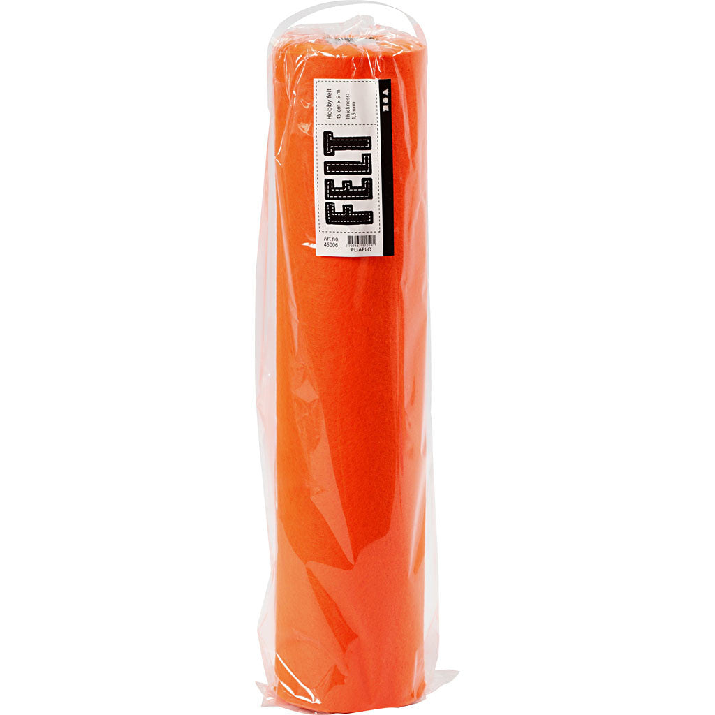 Hobbyfilt, B: 45 cm, tjocklek 1,5-2 mm, 180-200 g, orange, 5 m/ 1 rl. [HOB-45006]