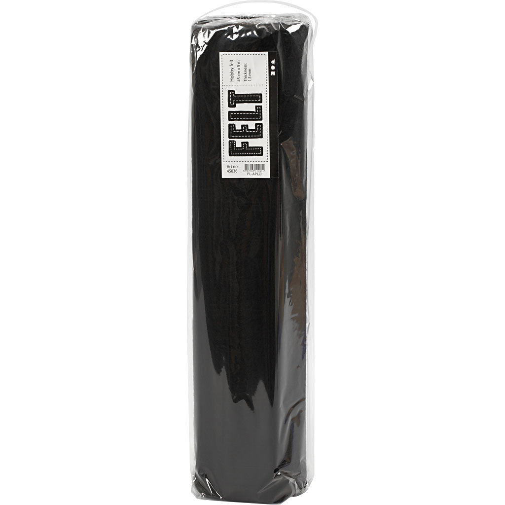 Hobbyfilt, B: 45 cm, tjocklek 1,5-2 mm, 180-200 g, svart, 5 m/ 1 rl. [HOB-45036]