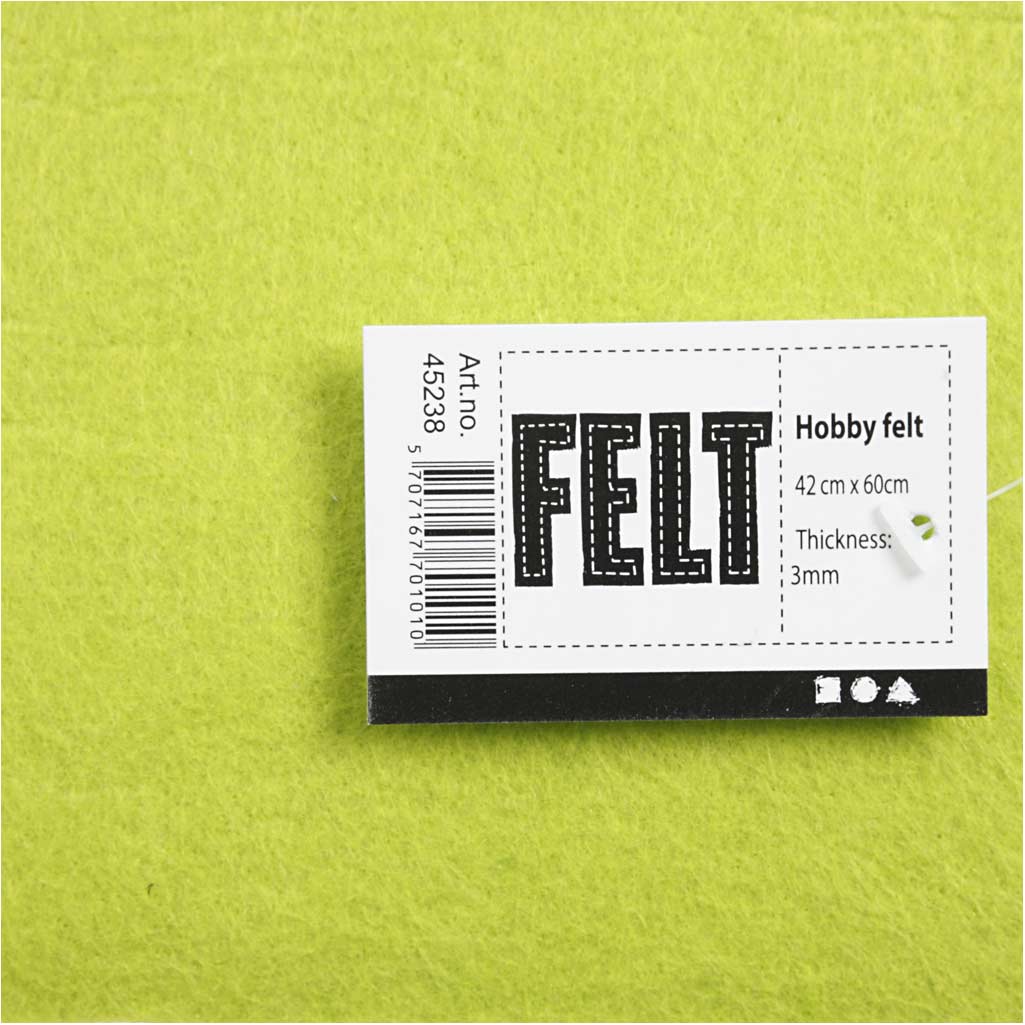 Hobbyfilt, ark 42x60 cm, tjocklek 3 mm, ljusgrön, 1 ark [HOB-45238]