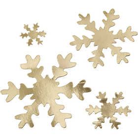 Snöflingor, Dia. 3+5+8+10 cm, 350 g, guld, 16 st./ 1 förp. [HOB-49897]
