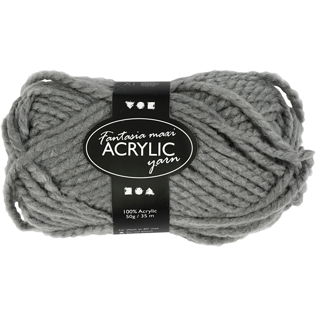 Fantasia Acrylic Yarn, grey, L: 35 m, size maxi , 50 g/ 1 ball
