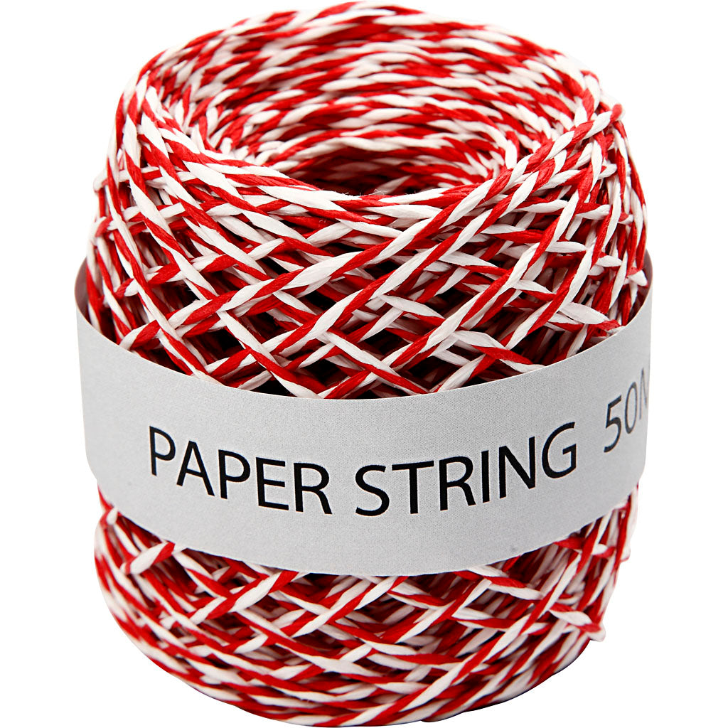 Paper String, thickness 1 mm, red/white, 50 m/ 1 roll
