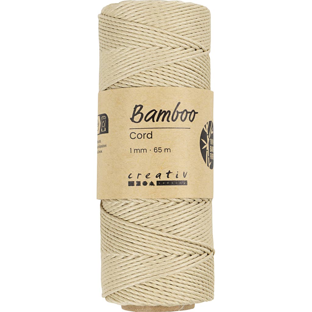 Bambusnöre, tjocklek 1 mm, råvit, 65 m/ 1 rl. [HOB-503482]