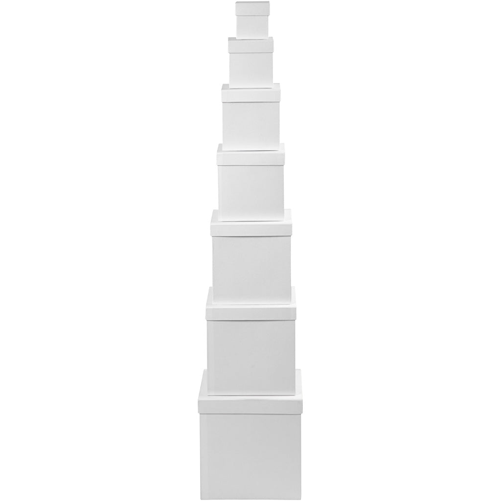 Boxes, square, size 7.5+10+13+15+18+20+23 cm, H: 7.5+10+13+15+18+20+23 cm, white, 7pcs [HOB50437]
