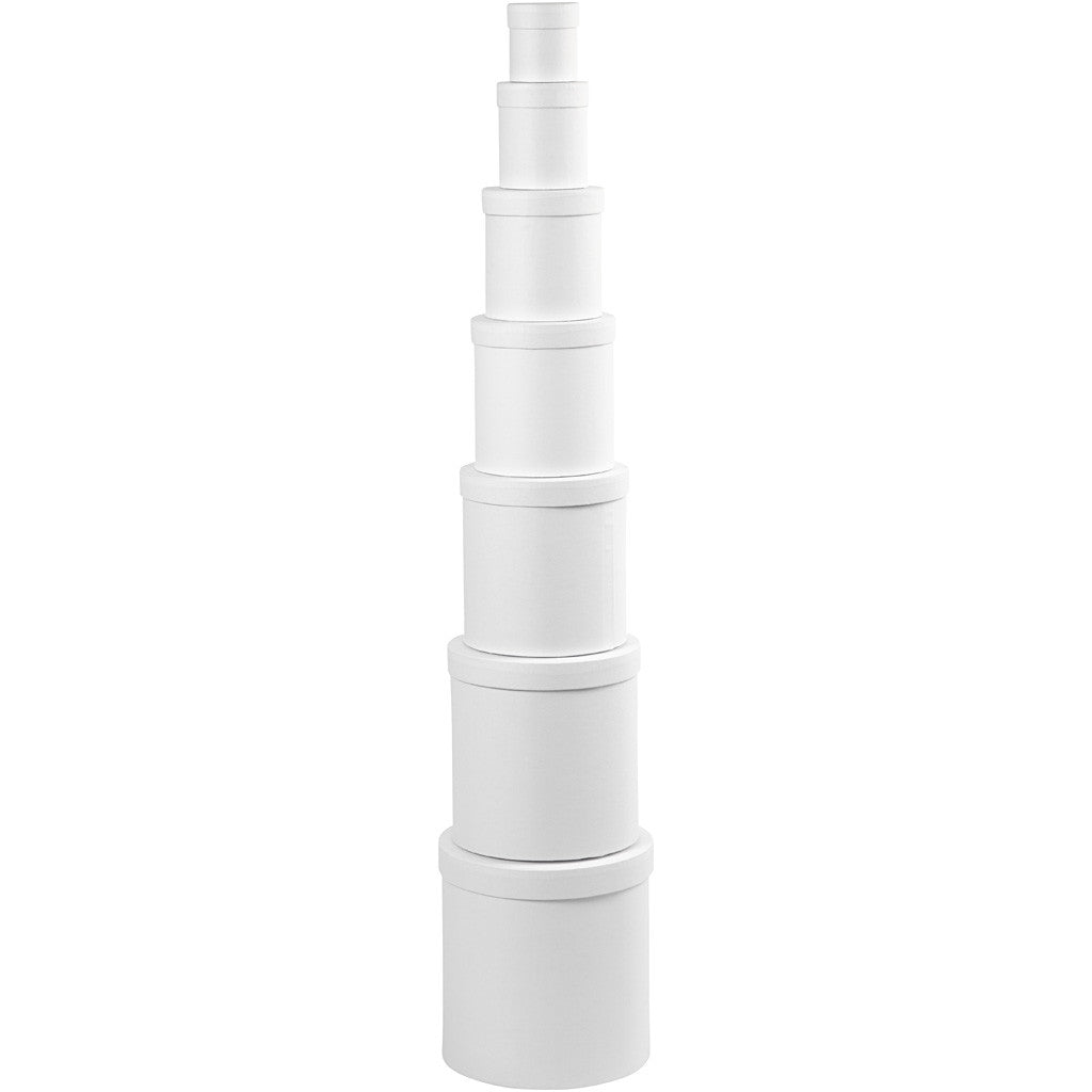 Askar, runda, H: 7,5+10,2 +12,7+15,2 +17,7+20,2 +22,7 cm, Dia. 7+9 +12+14,5 +17+19,5 +22 cm, vit, 7 st./ 1 set [HOB-50438]