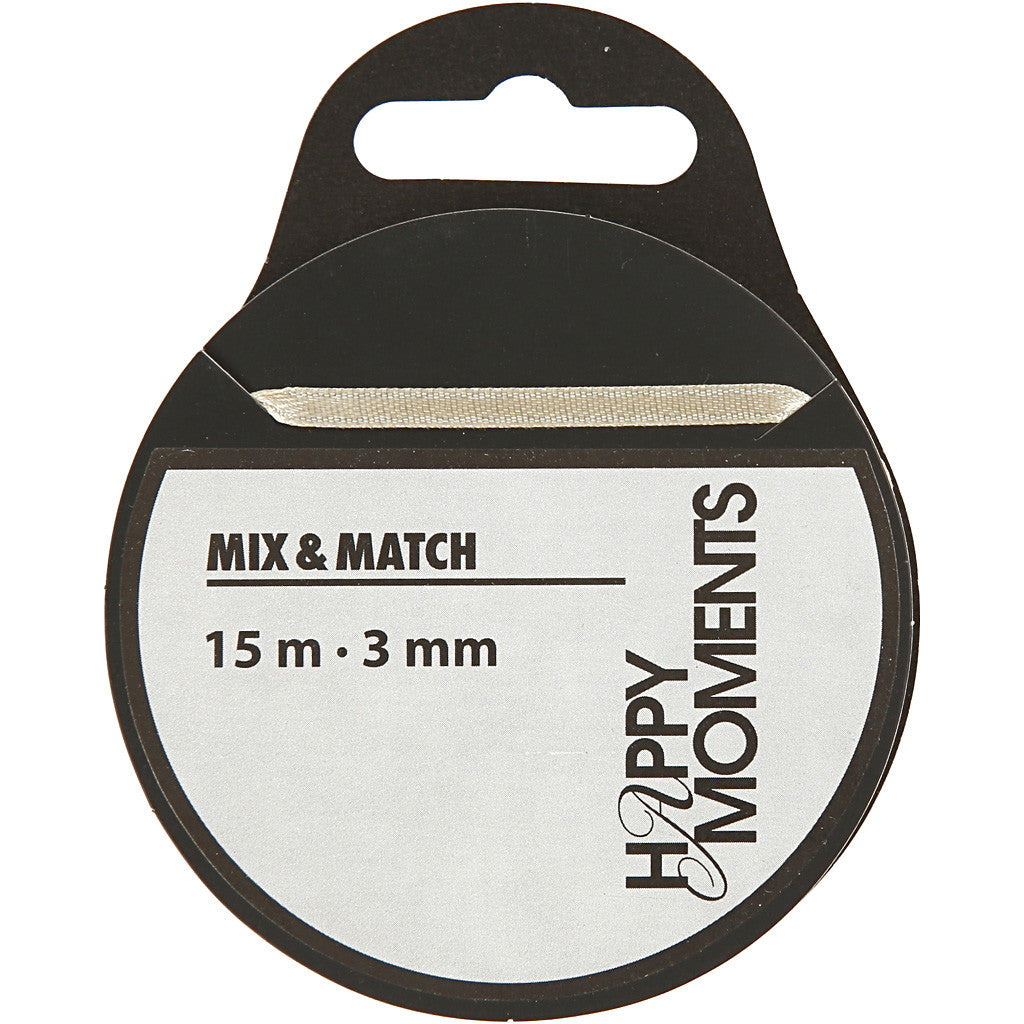 Satinband, B: 3 mm, råvit, 15 m/ 1 rl. [HOB-513661]