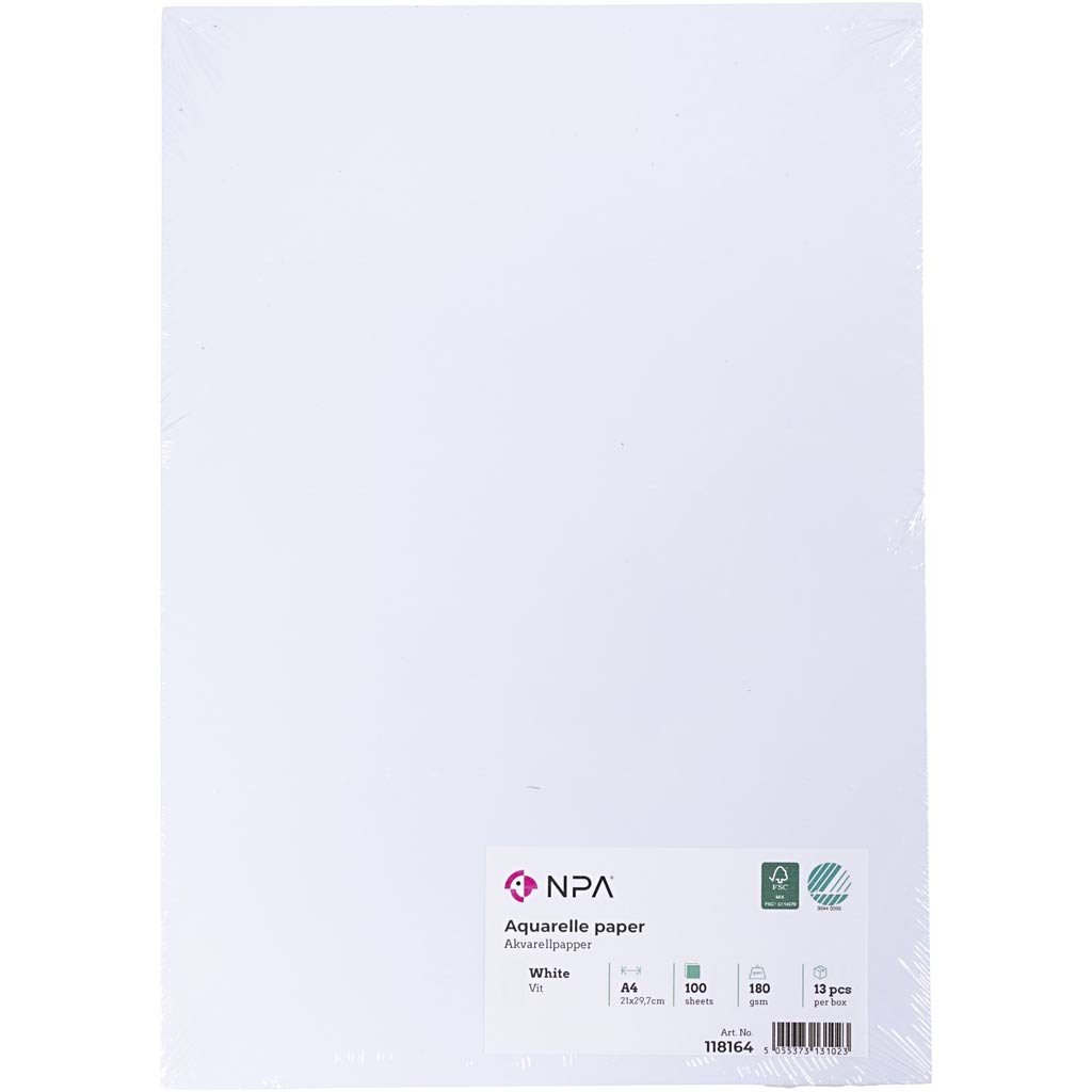 Akvarellpapper, A4, 180 g, vit, 100 ark/ 1 förp. [HOB-514864]