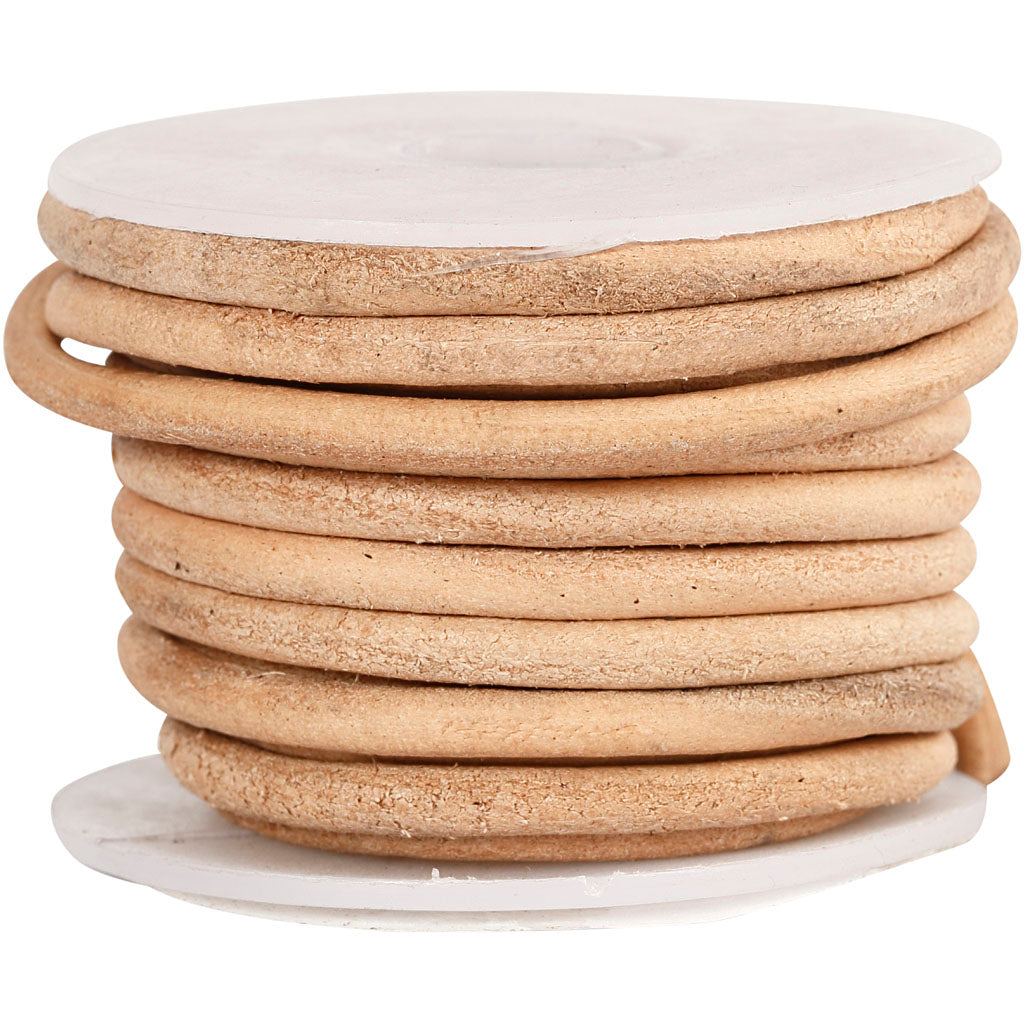 Leather Cord, thickness 4 mm, natural, 5 m/ 1 roll