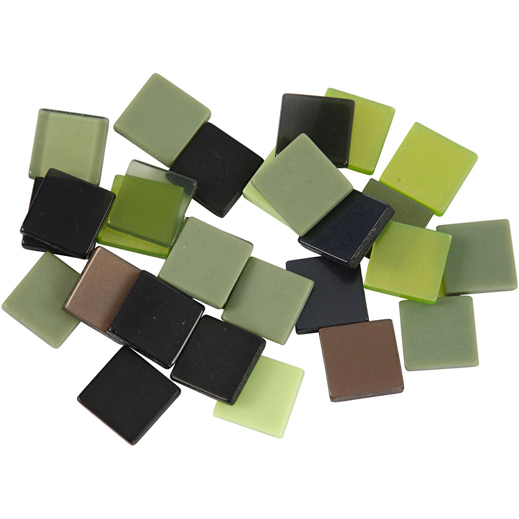 Mini Mosaic, size 10x10 mm, thickness 2 mm, green glitter, 25 g