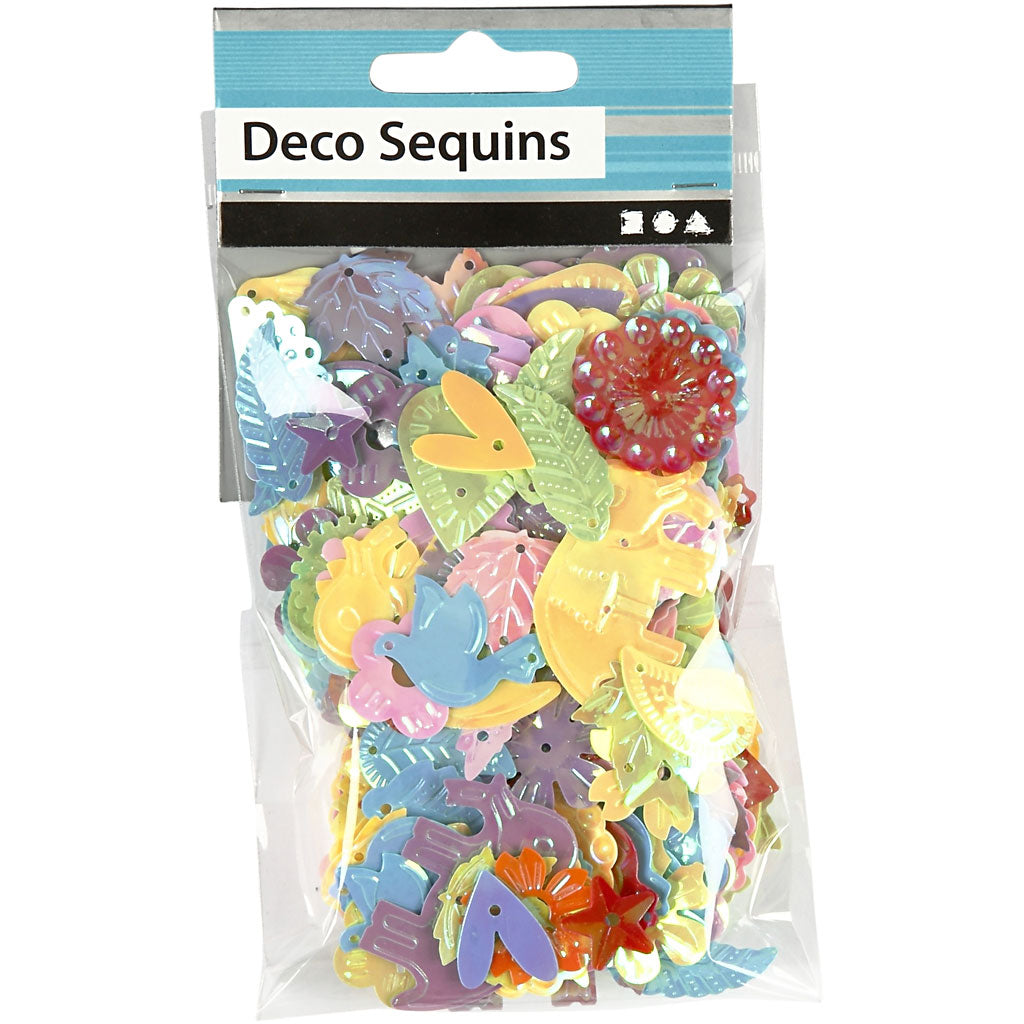 Paljetter, stl. 15-45 mm, pärlemorsfärger, 30 g/ 1 förp. [HOB-522520]