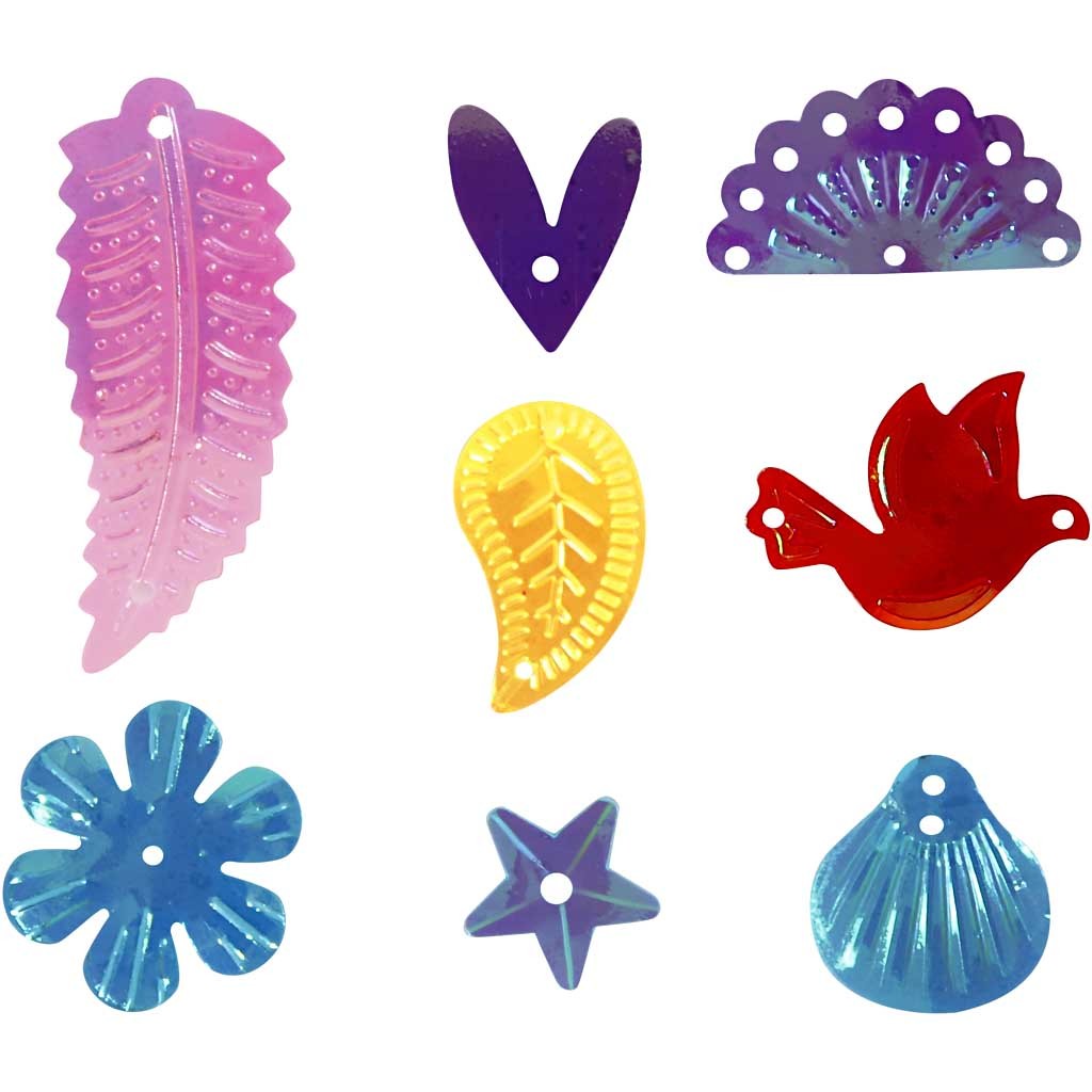 Paljetter, stl. 15-45 mm, pärlemorsfärger, 30 g/ 1 förp. [HOB-522520]