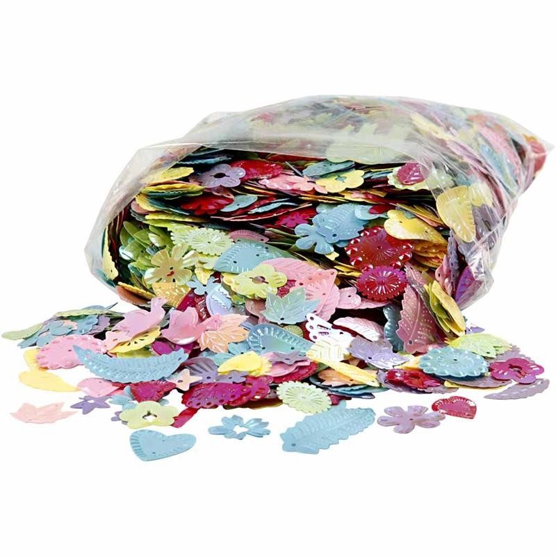 Paljetter, stl. 15-45 mm, pärlemorsfärger, 400 g/ 1 förp. [HOB-52252]