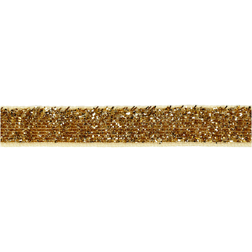 Decorative Ribbon, W: 10 mm, gold, 5 m/ 1 roll