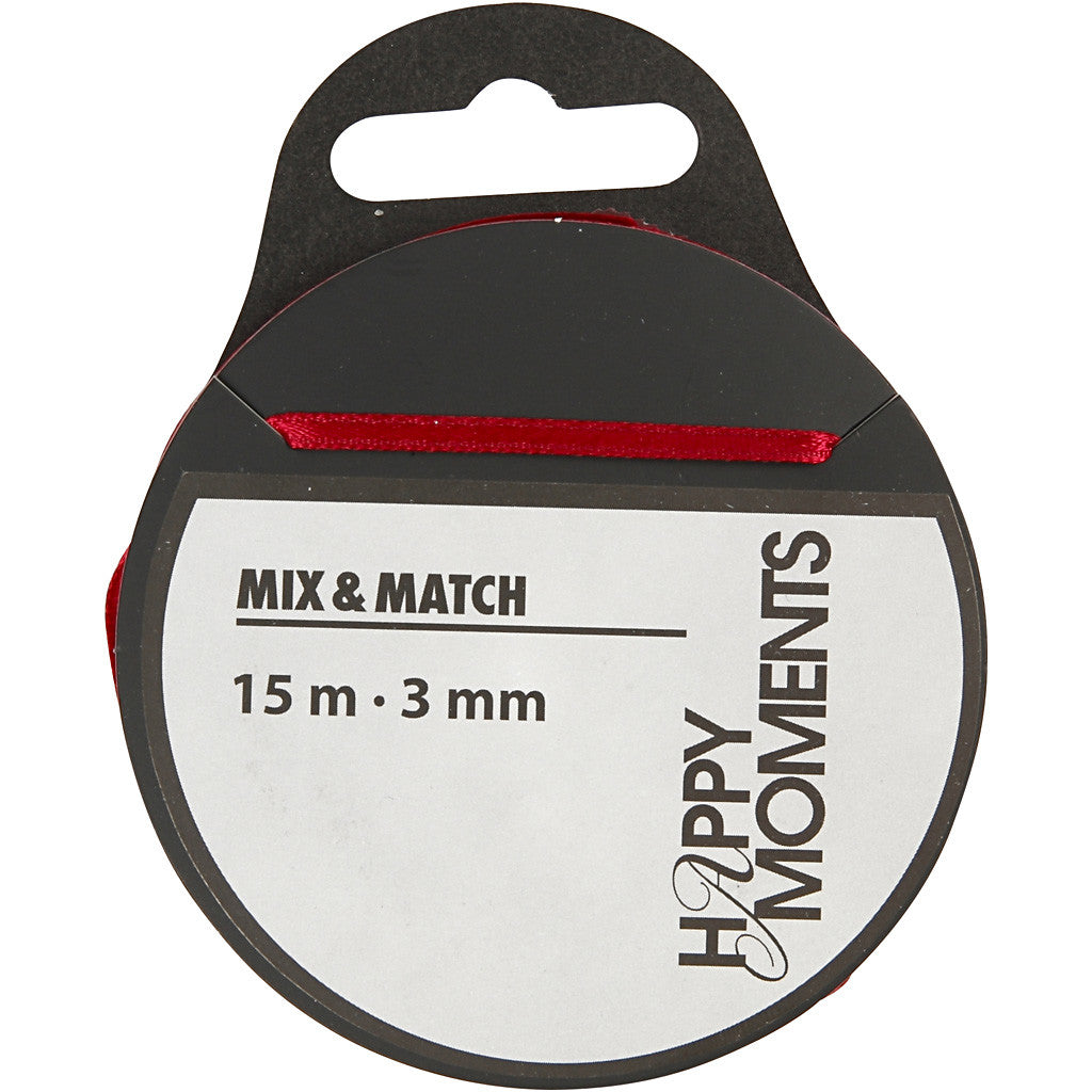 Satinband, B: 3 mm, vinröd, 15 m/ 1 rl. [HOB-524503]