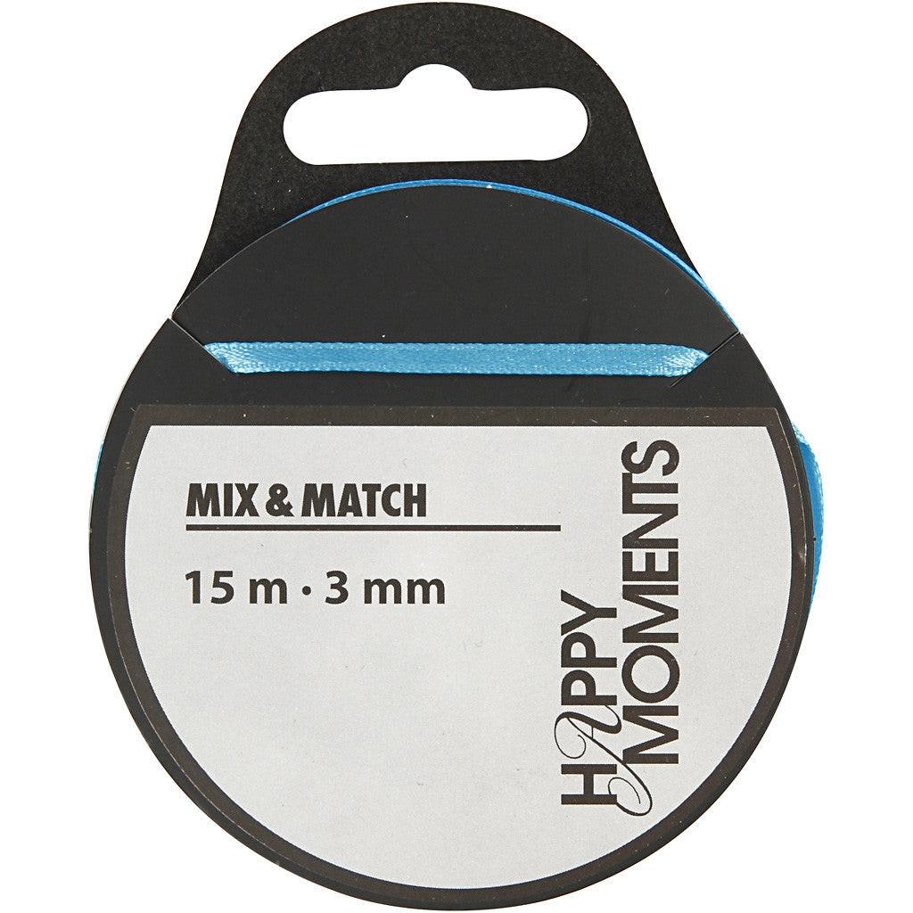 Satinband, B: 3 mm, ljusblå, 15 m/ 1 rl. [HOB-524508]