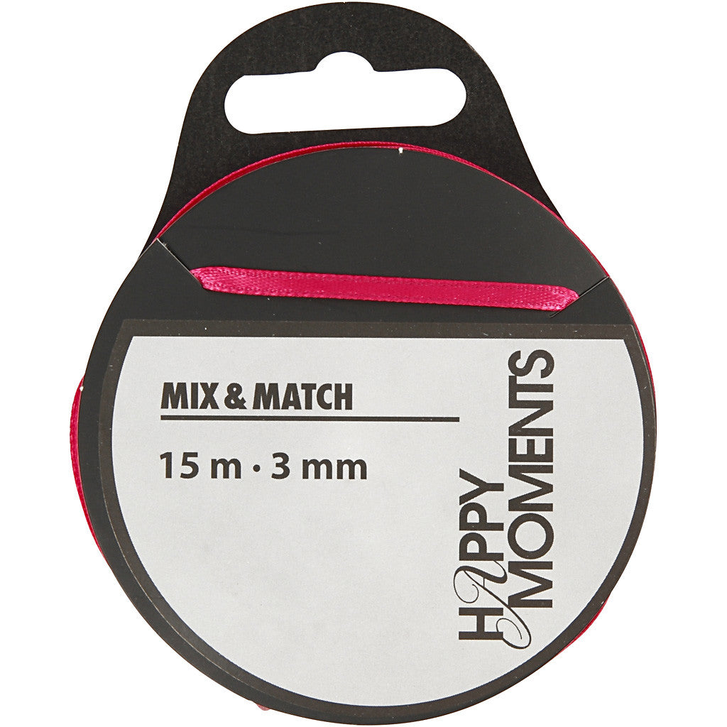 Satinband, B: 3 mm, rosa, 15 m/ 1 rl. [HOB-524509]