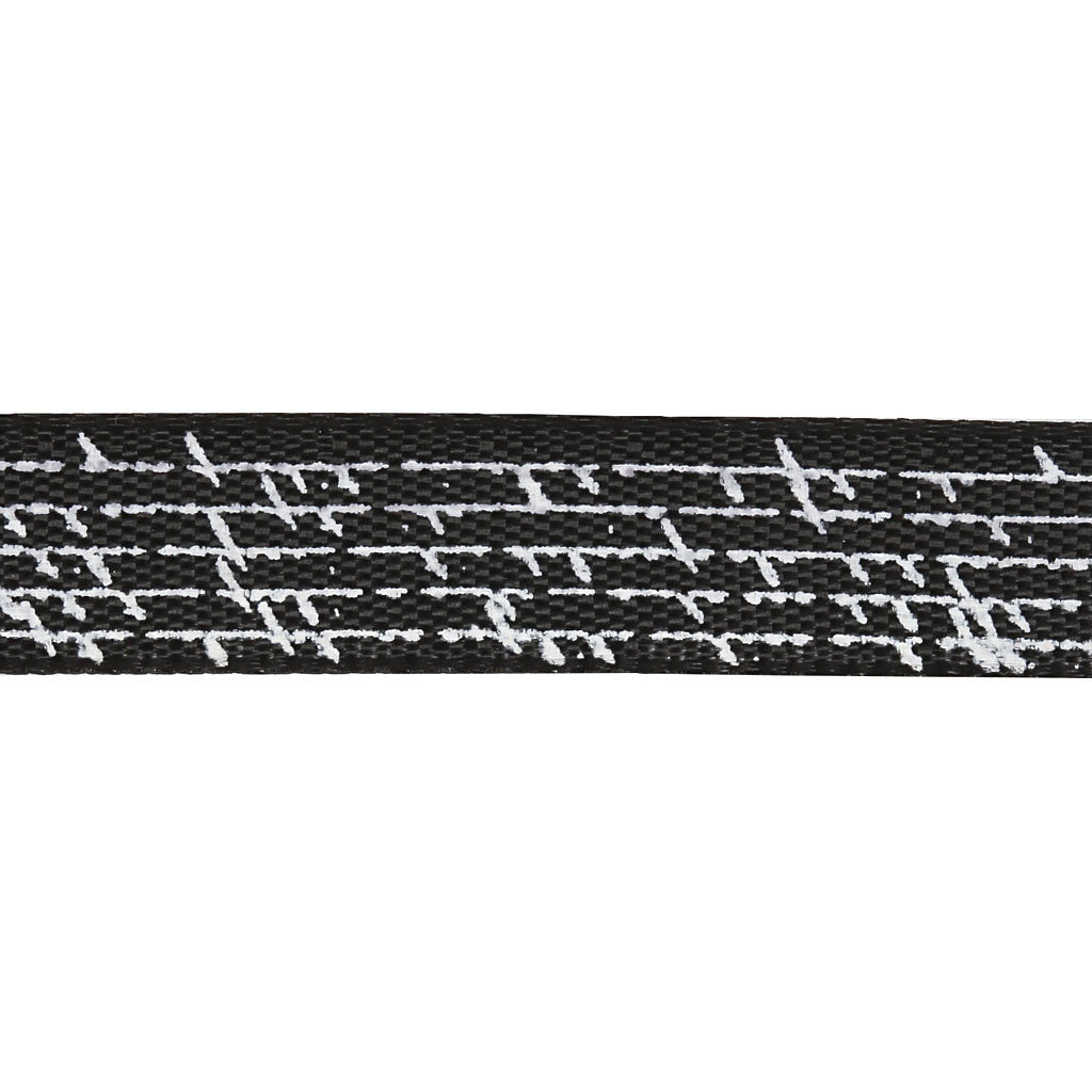 Satinband med tryck, B: 10 mm, svart, 8 m/ 1 rl. [HOB-524602]