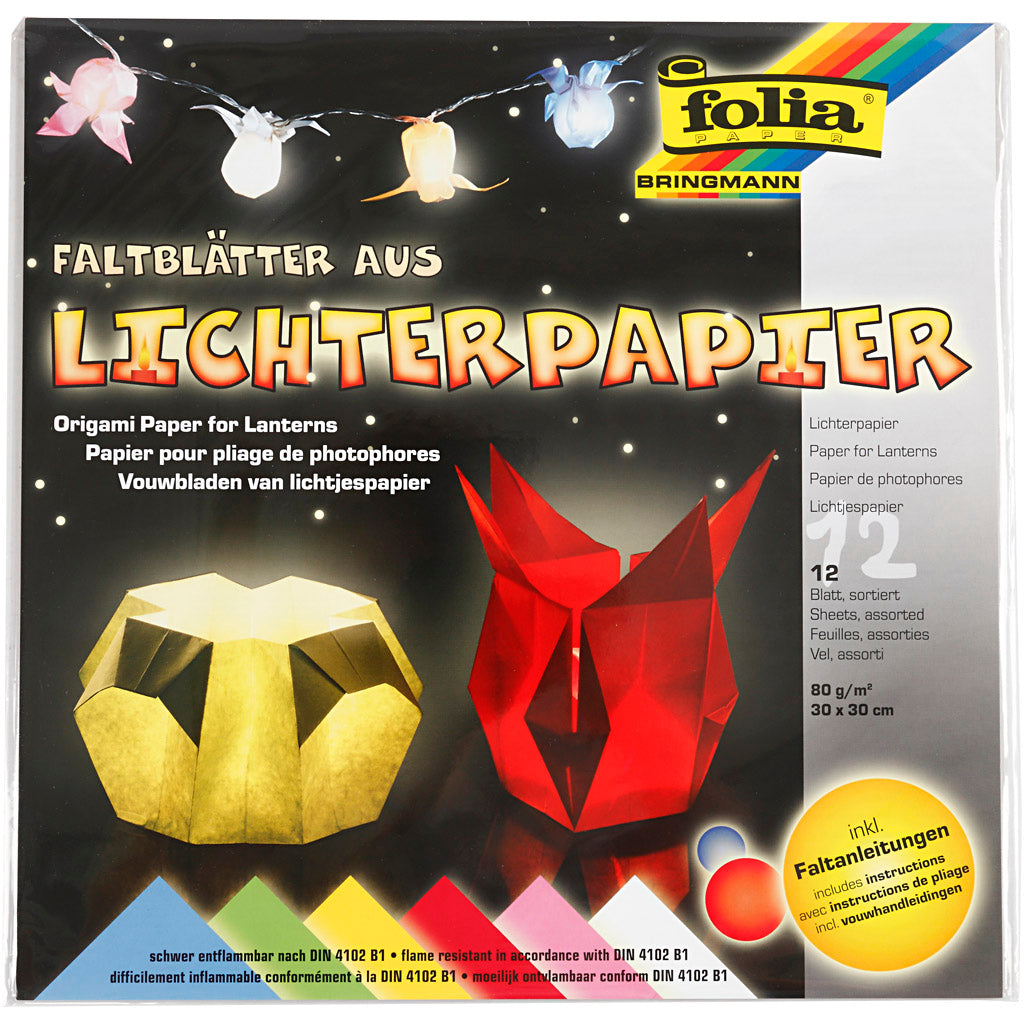 Ljuspapper, ark 30x30 cm, 80 g, standardfärger, 12 ark/ 1 förp. [HOB-536153]